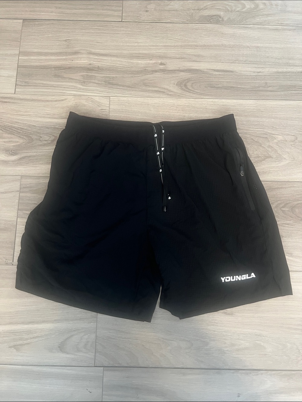 YoungLA Black Athletic Shorts with White Logo
